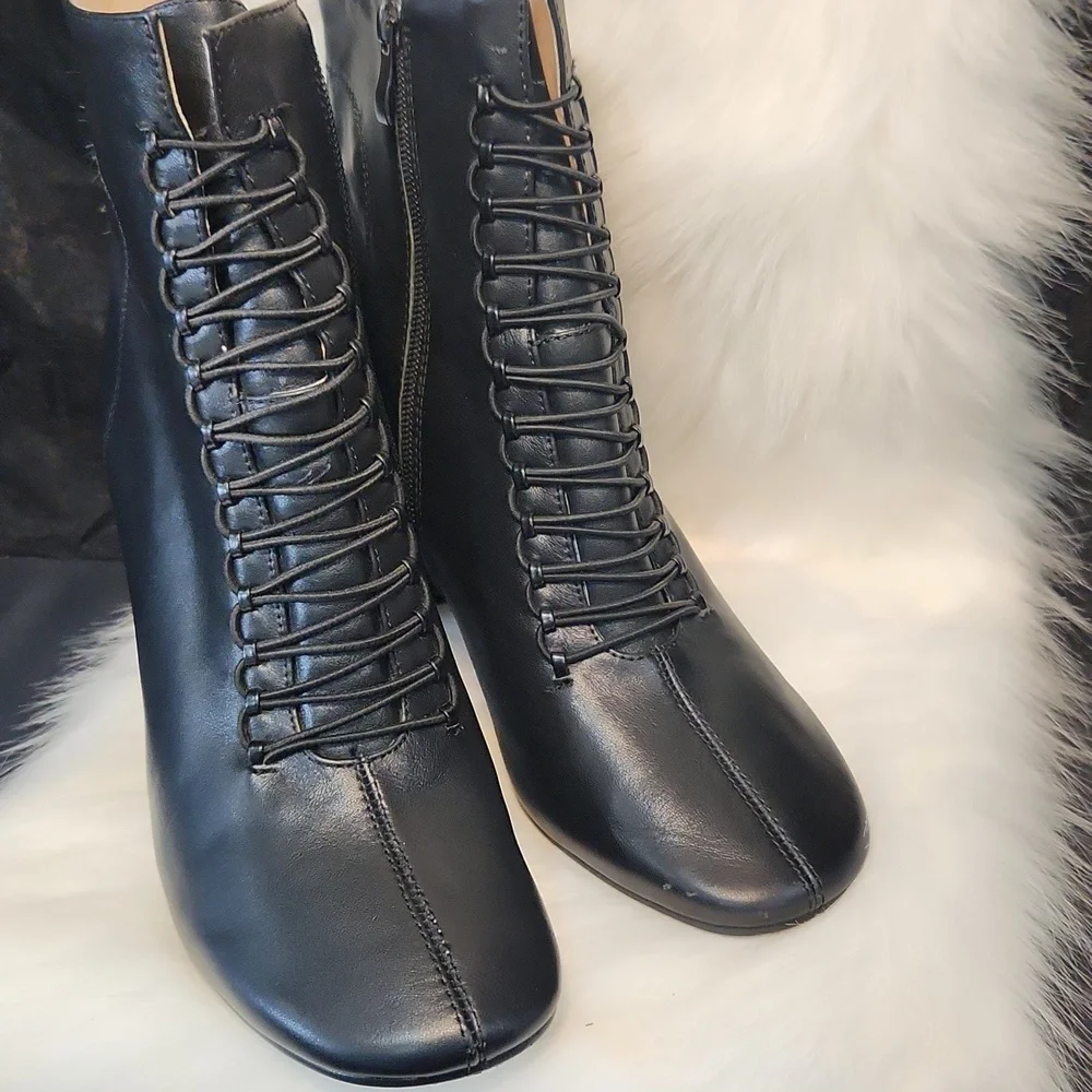 Vero Cuoio Vintage Black Leather Lace Up Boots Size 7.5 - Picture 9 of 9